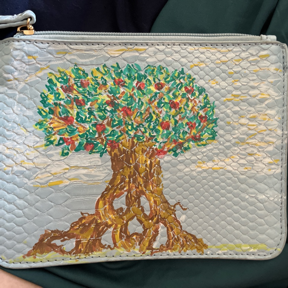 New with tags light blue snake wristlet by Jules Kae hand painted artwork